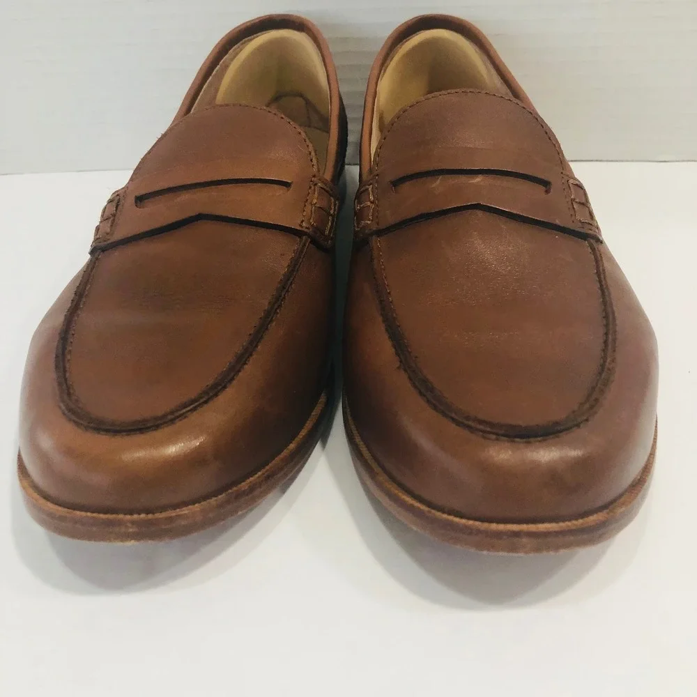 J Crew Ryan Penny Loafers Shoes Brown Leather Preppy Minimalist Flats Womens 10
